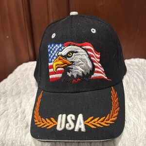 USA Bald Eagle American Flag Ball Cap Snapback Embroidered Blue Adjustable
